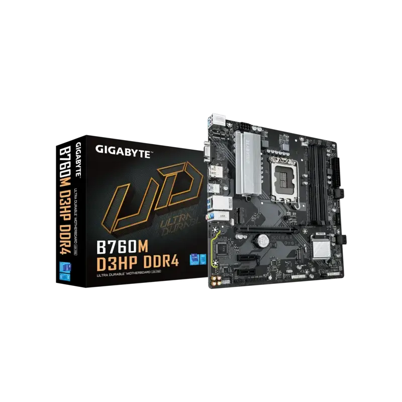 Материнская плата GIGABYTE B760M D3HP DDR4, LGA1700, B760, 4*DDR4, 4*SATA, 2*M.2, 3*USB 3.2, 2*USB 2.0, 1*PCIx16, 2*PCIx1, D-Sub+HDMI+DP, mATX